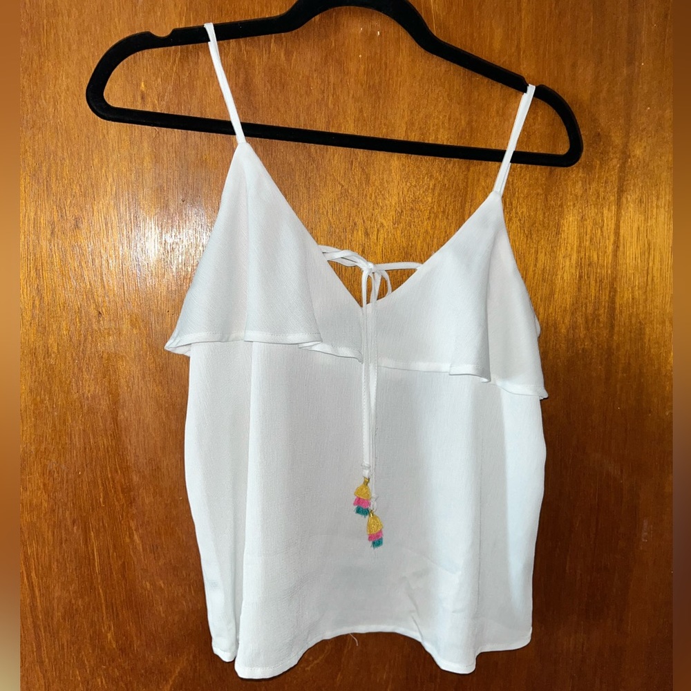 NWOT One Clothing Tank Top with fringe detail tie. Never worn.